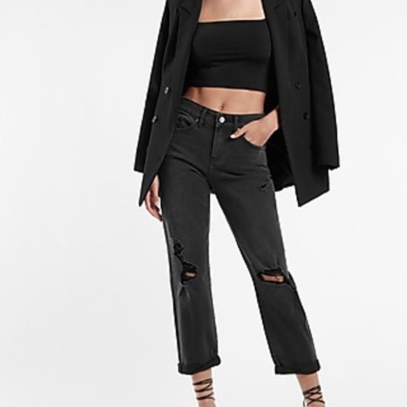 Express Denim - Express boyfriend mid rise faded black distressed jean